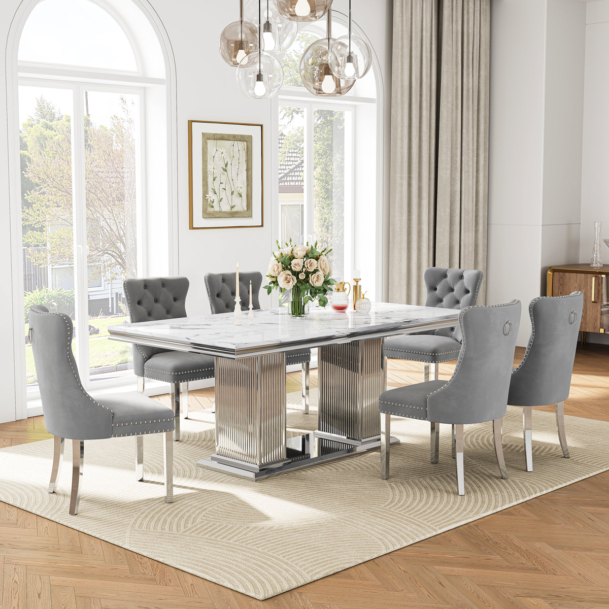 DT0216SMW 7-Piece Dining Table Set (1 Dining Table + 6 Dining Chairs)