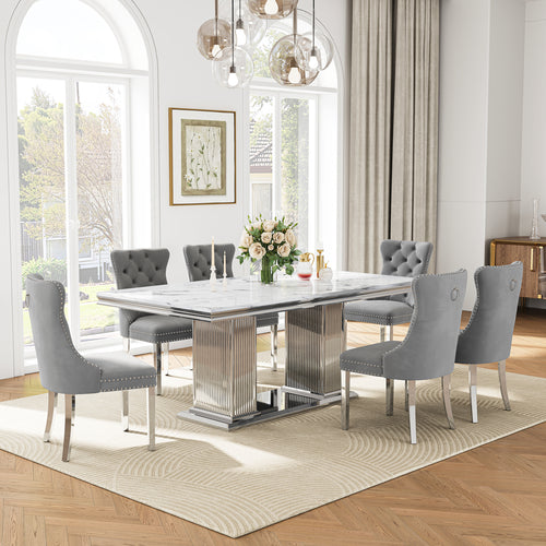 DT0216SMW 7-Piece Dining Table Set (1 Dining Table + 6 Dining Chairs)