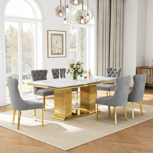 DT0216GMW 7-Piece Dining Table Set (1 Dining Table + 6 Dining Chairs)