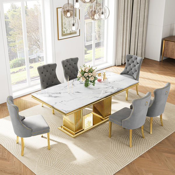 DT0216GMW 7-Piece Dining Table Set (1 Dining Table + 6 Dining Chairs)