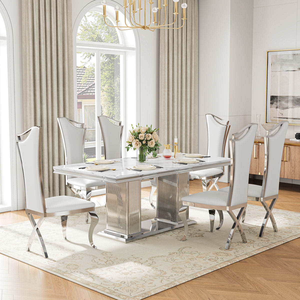 DT0216SMW 7-Piece Dining Table Set (1 Dining Table + 6 Dining Chairs)