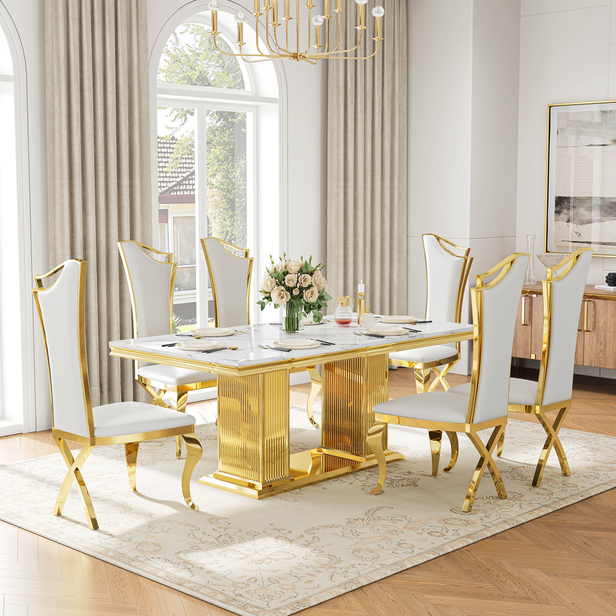 DT0216GMW 7-Piece Dining Table Set (1 Dining Table + 6 Dining Chairs)