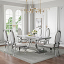 Modern White & Silver 7-Piece Dining Set | Easy-Clean PU Chairs + Silver Metal Frame ZEMORN