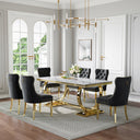 Chic White & Gold 7-Piece Dining Set | Black Velvet Chairs + Gold Metal Frame Zemorn