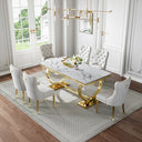 Luxury White & Gold 7-Piece Dining Set | Plush Velvet Chairs + Gold Metal Frame Zemorn