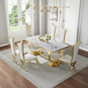 Modern White & Gold 7-Piece Dining Set | High-Back PU Chairs + Gold Metal Frame Zemorn