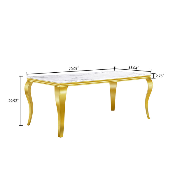 DT022GMW 7-Piece MDF Dining Set + 6 White PU Chairs (Gold)