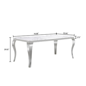 DT022SMW 7-Piece MDF Dining Set + 6 White PU Chairs (Silver)