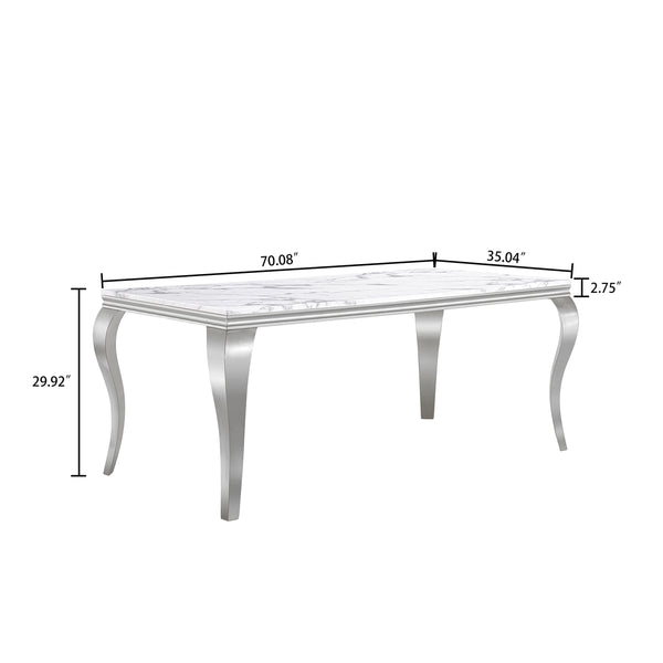 DT022SMW 7-Piece MDF Dining Set + 6 Blue Velvet Chairs (Silver)