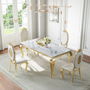 DT022GMW 5-Piece MDF Dining Set + 4 White Leatherette Chairs (Gold)