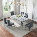 DT022SMW 7-Piece MDF Dining Set + 6 Grey Velvet Chairs (Silver)