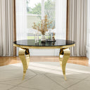 #BLACK/GOLD Crystal 47 Inch Square Black Glass Dining Table Gold/Silver Metal Base - Zemorn