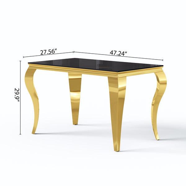 DT0237GMW 5-Piece Glass Dining Set + 4 Black Velvet Chairs (Gold)