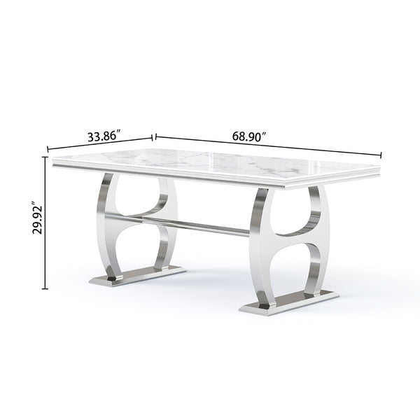 DT0239SMW Dining Table - White/Silver MDF Metal Frame