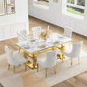DT0239 7-Piece MDF Dining Set + 6 White Velvet Chairs (Gold)