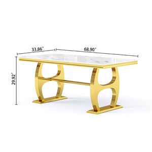 DT0239 7-Piece MDF Dining Set + 6 White Velvet Chairs (Gold)