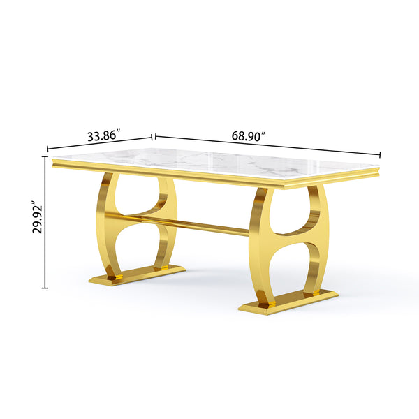 DT0239 7-Piece MDF Dining Set + 6 White Velvet Chairs (Gold)
