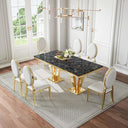 DT023GMB 7-Piece MDF Dining Set + 6 White Leatherette Chairs (Gold)