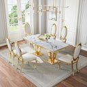 DT023GMW 7-Piece MDF Dining Set + 6 White PU Chairs (Gold)