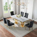 DT023GMW 7-Piece MDF Dining Set + 6 Black Velvet Chairs (Gold)