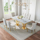 DT023GMW 7-Piece MDF Dining Set + 6 White Velvet Chairs (Gold)