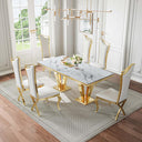 DT023GMW 7-Piece MDF Dining Set + 6 White PU Chairs (Gold)