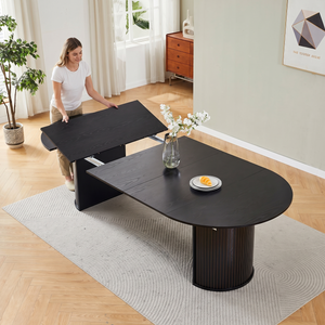 #BLACK LuxeWood 45 Inch 105 Inch Extendable MDF Dining Table, Seats 4 10 View 10