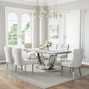 DT024SMW 7-Piece MDF Dining Set + 6 White Velvet Chairs (Silver)