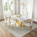 DT024GMW 7-Piece MDF Dining Set + 6 White Velvet Chairs (Gold)