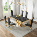 DT024GMB 7-Piece MDF Dining Set + 6 Black Velvet Chairs (Gold)