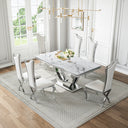 DT024SMW 7-Piece MDF Dining Set + 6 White Velvet Chairs (Silver)