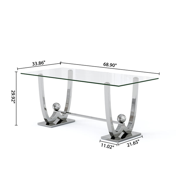 DT0326 69" Rectangular Glass Dining Table