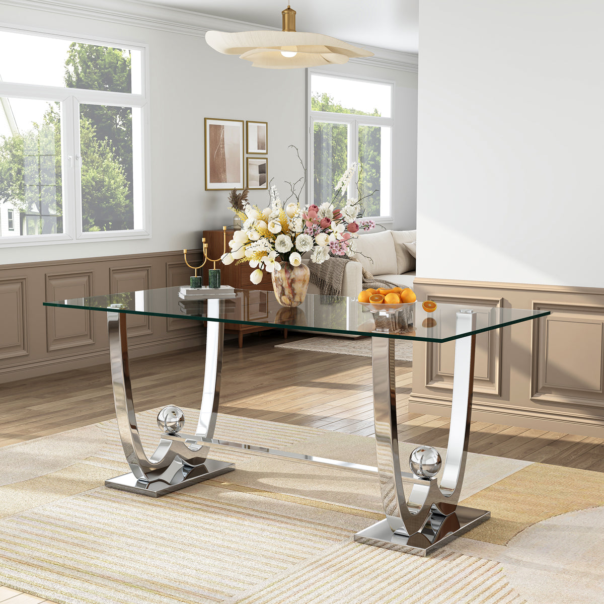 DT0326 69" Rectangular Glass Dining Table