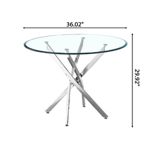 DT666S 5-Piece 36" Glass Dining Set + 4 Black Velvet Chairs (Silver/Wood) Zemorn
