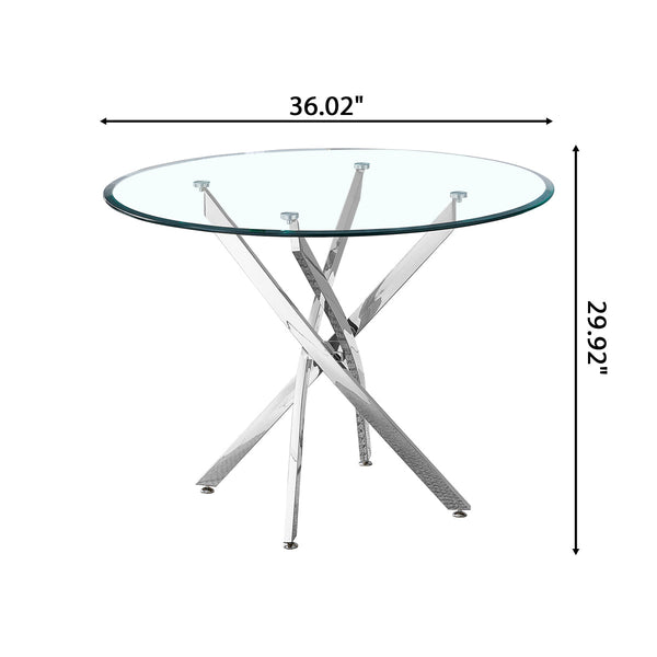 DT666S 5-Piece 36" Glass Dining Set + 4 Black Velvet Chairs (Silver/Wood) Zemorn