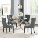 DT666S 5-Piece 36" Glass Dining Set + 4 Grey Velvet Chairs (Silver/Wood) Zemorn