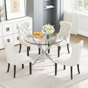 DT666S 5-Piece 36" Glass Dining Set + 4 White Velvet Chairs (Silver/Wood) Zemorn