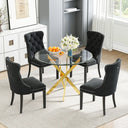 DT666G 5-Piece 36" Glass Dining Set + 4 Black Velvet Chairs (Gold) ZEMORN