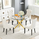 DT666G 5-Piece 36" Glass Dining Set + 4 White Velvet Chairs (Gold/Wood) ZEMORN
