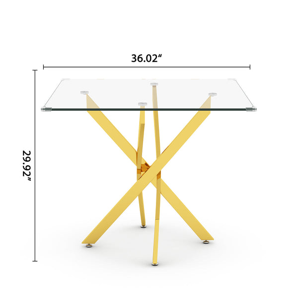 DT668G 5-Piece 42" Glass Dining Set + 4 White Velvet Chairs (Gold) ZEMORN