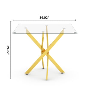 DT668G 5-Piece 42" Glass Dining Set + 4 Black Velvet Chairs (Gold) ZEMORN