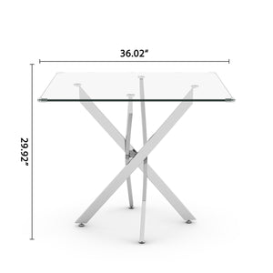 DT668S 5-Piece 42" Glass Dining Set + 4 Black PU Chairs (Silver) ZEMORN