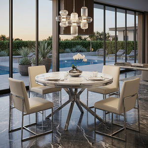 #White/Silver LuxeWood 47 Inch Round MDF Dining Table with Metal Base, Seats 4 View 6