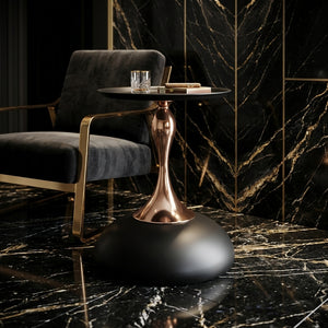 15 Inch Round Black End Table with Metal Base View 5