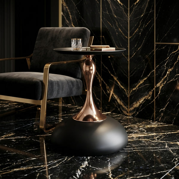 15 Inch Round Black End Table with Metal Base View 5