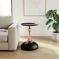 15 Inch Round Black End Table with Metal Base - Zemorn
