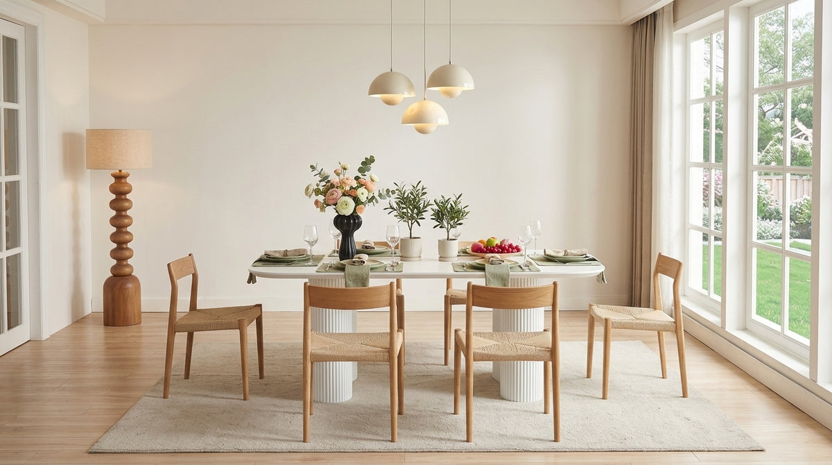 LuxeWood Modern Rectangular MDF Dining Table Feature Illustration - Zemorn