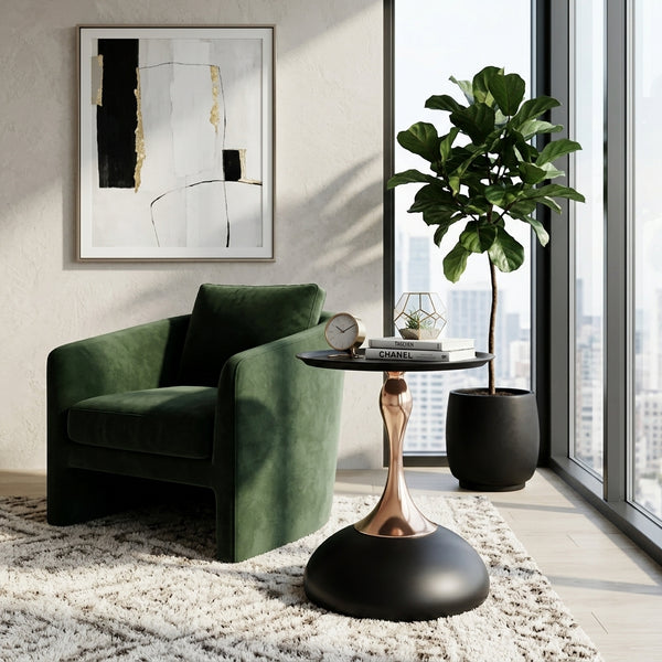15 Inch Round Black End Table with Metal Base View 7