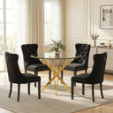 Crystal 36 Inch 5 Piece Glass Dining Set Wood Frame Black Velvet Chairs, Gold Base - Zemorn
