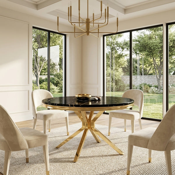 #Black/Gold LuxeWood 47 Inch Round MDF Dining Table with Metal Base, Seats 4 View 11